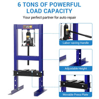 Pressa idraulica Garvee 6T con telaio a H e 2 piastre di pressione per officina di riparazione auto, blu, tavolo da lavoro regolabile, acciaio