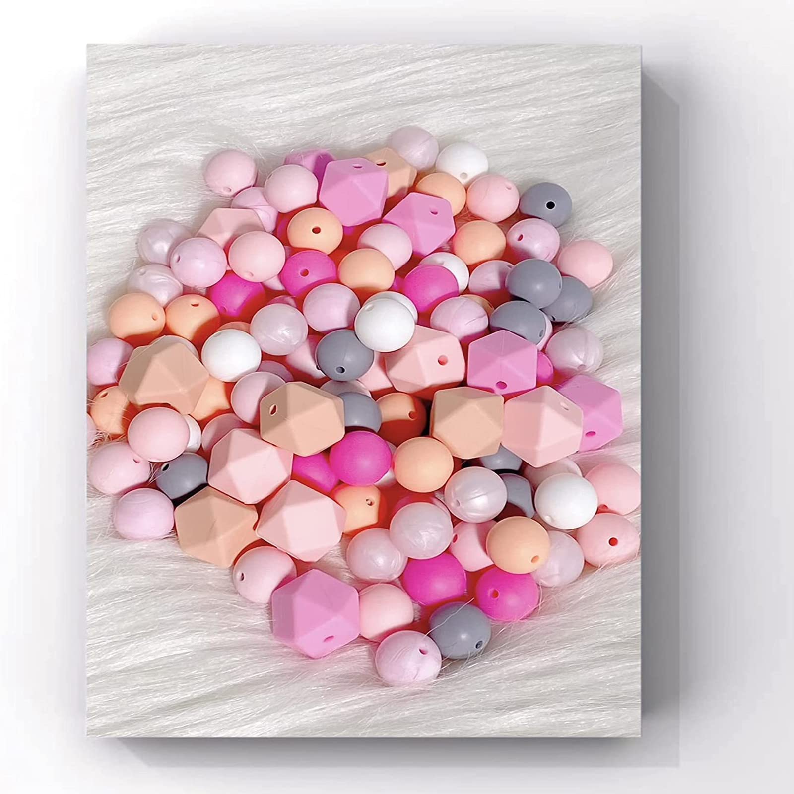 Set di perline in silicone Garvee da 95 pezzi, colori assortiti, con 80 perline rotonde (15 mm) e 15 perline poligonali (17 mm) per gioielli fai da te e portachiavi, con cavo da 2 m