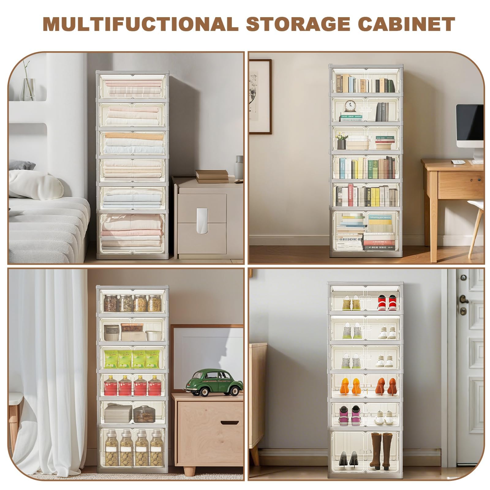 Scarpiera pieghevole Garvee a 6 ripiani con coperchio, robusta, antipolvere, materiale PP+PS, per corridoio e soggiorno, 6 o 9 ripiani, trasparente