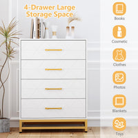 Cassettiera Garvee per camera da letto, 4 cassetti, moderna, maniglie in metallo, legno MDF, bianco, robusta, ampio spazio per l'archiviazione, per ufficio o soggiorno