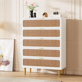 Garvee Cassettiera in Rattan con 5 Cassetti, Gambe Metalliche Resistenti, Design Moderno, Legno Naturale per Camera e Soggiorno, Colore Naturale - Bianco