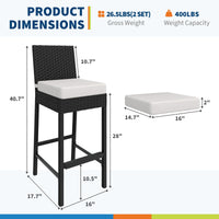 Set di 2 sgabelli da bar per esterni in vimini Garvee - Ergonomici e resistenti alle intemperie - Struttura in rattan PE e acciaio - Altezza seduta 28" - Per giardino e patio - Nero