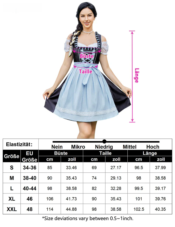 Garvee - Abito tradizionale corto Dirndl in 3 pezzi per l'Oktoberfest, blu, taglia 36