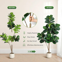 Albero artificiale Garvee Ficus Lyrata da 5 piedi con vaso bianco per la decorazione del soggiorno, PVC+PE, base in cemento stabile, 77 foglie realistiche