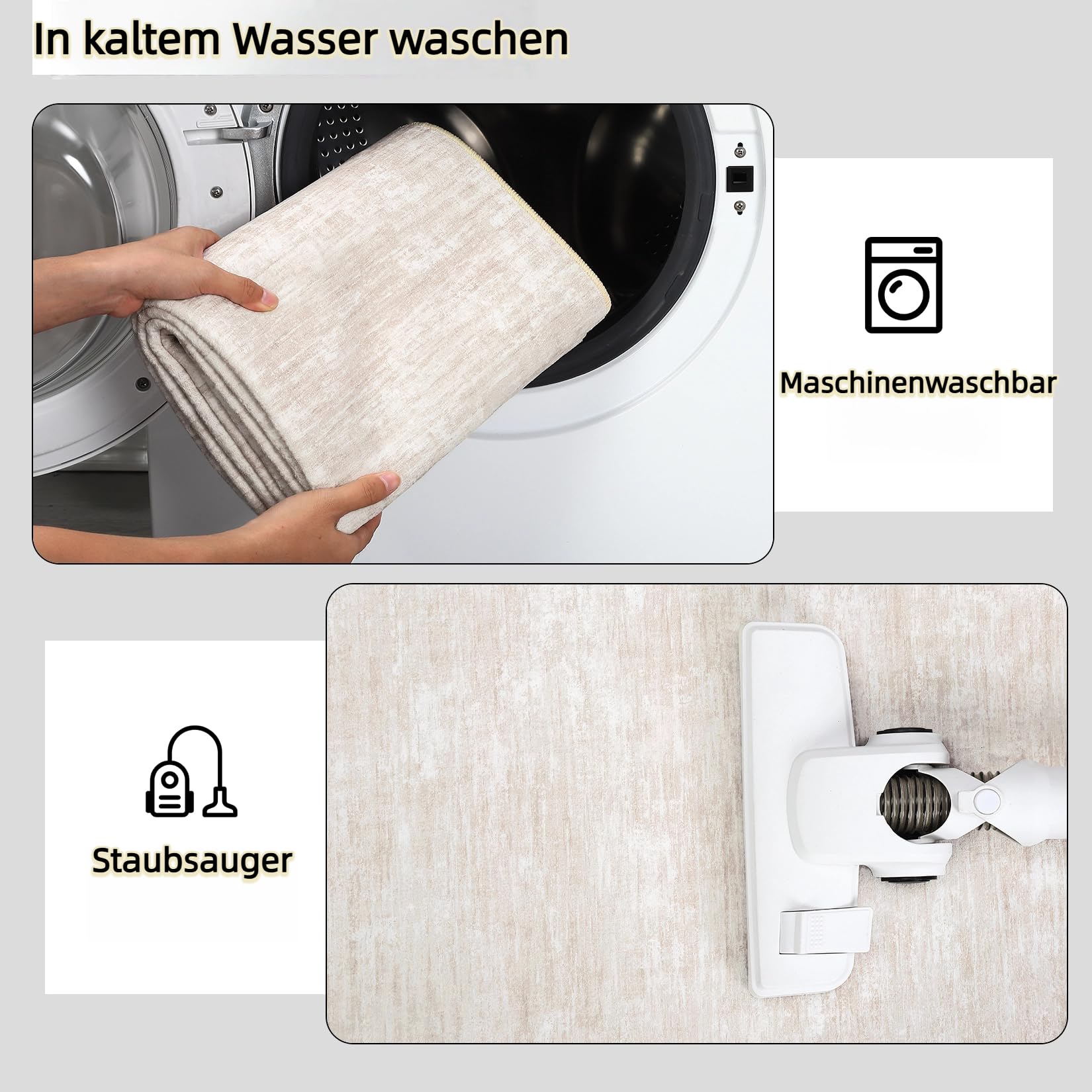 Tappeto moderno Garvee 160 x 230 cm beige per soggiorno, camera da letto, ufficio, sala da pranzo, antiscivolo, lavabile in lavatrice, grandi tappeti pieghevoli