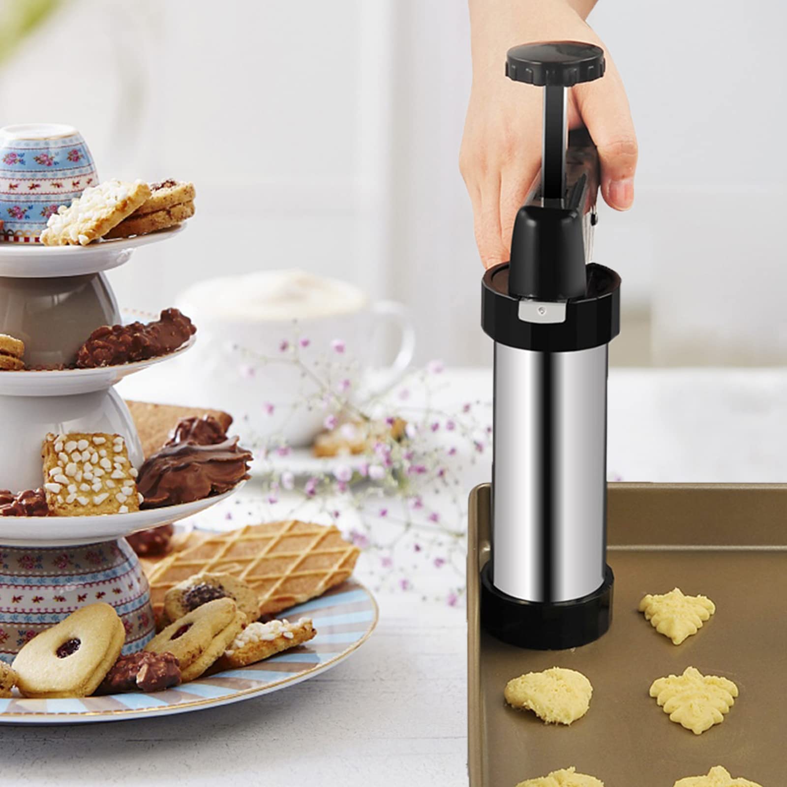 Garvee Set Gebäckpresse In Acciaio Inox Con 13 Schablonen E 8 Tüllen, Kit Completo Per Biscotti, Perfetto Per Feste E Regali, Facile Da Usare, Facile Da Pulire