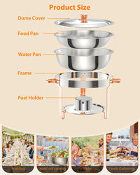 Chafing Dishes rotondi Garvee, set da 6, 5QT, posate da buffet in acciaio inossidabile, scaldavivande con coperchi, cucchiai, pinze per catering, feste, matrimoni, argento