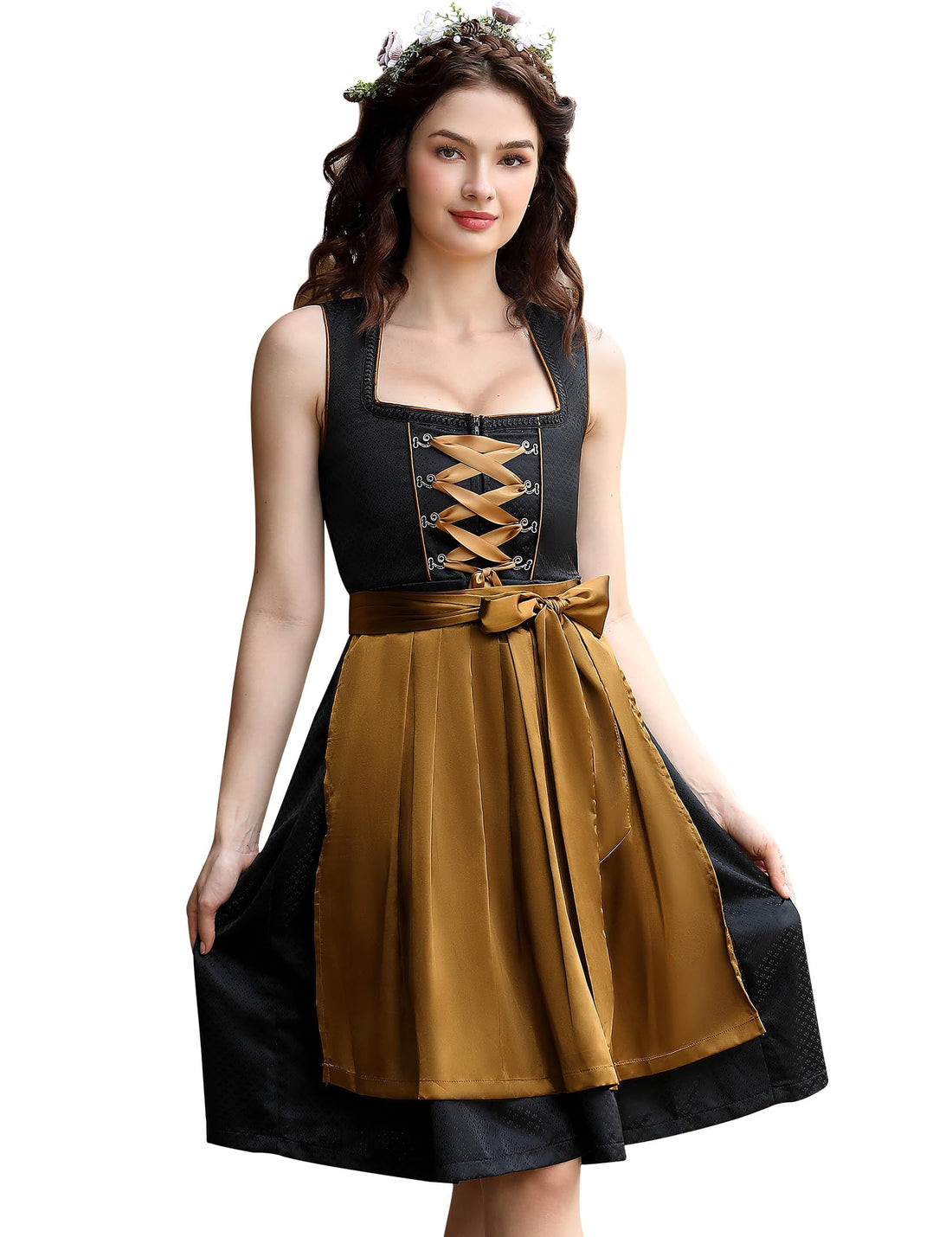 Garvee Dirndl corto da donna, elegante abito tradizionale Oktoberfest, nero, taglie 34-48
