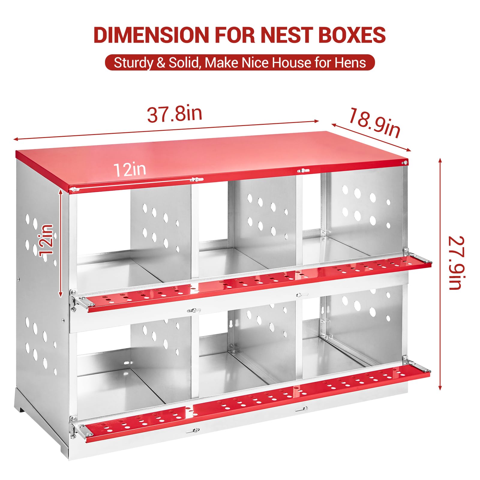 Nido per polli Garvee in metallo con ventilazione e barra oscillante, 6 scomparti, acciaio zincato, salvaspazio, facile da pulire, per polli e anatre