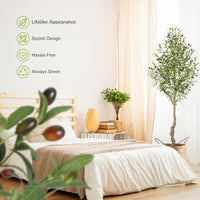 Albero di ulivo artificiale Garvee alto 6 piedi con tronco realistico in PE e foglie regolabili per la decorazione del soggiorno, vaso in PP bianco
