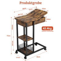 Tavolo girevole a forma di C Garvee, 3 ripiani, tavolino stretto, portatile, stile industriale, 75 x 60 x 35 cm, design vintage