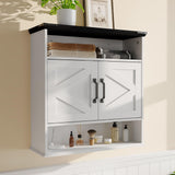 Garvee Armadio da Parete per Bagno con Ante a Fienile, Ripiani Regolabili, Legno Bianco, Stile Rustico, 64x60x23 cm - White