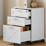 Garvee Mobile Archivio 3 Cassetti con Serratura, Legno Resistente, Ruote con Freni, Ufficio e Casa, Design Moderno, Colore Naturale - Bianco