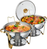 Garvee Set 4 Pezzi Piatti Riscaldanti Buffet 5QT Acciaio Inox Oro Argento per Eventi Elegante