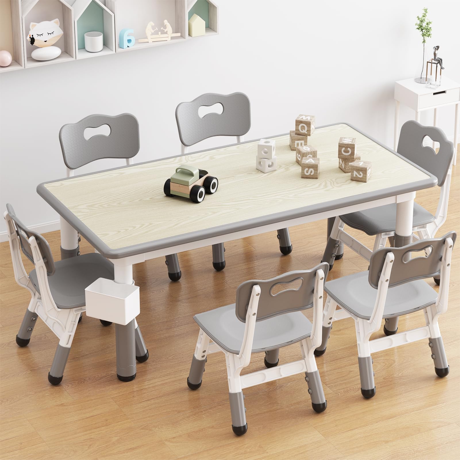 Garvee Set Tavolo e 6 Sedie per Bambini Regolabile in Altezza Piano Graffiti Cancellabile Casa e Asilo Multicolore