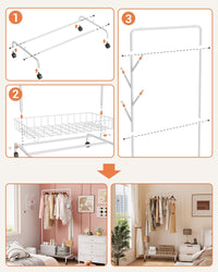 Appendiabiti Garvee con ruote, cestino in metallo, mobile per camera da letto e soggiorno, bianco, resistente