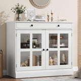 Garvee Mobile Buffet Sideboard 90cm Con Vetrina, Ripiani Regolabili, Legno Noce, Multiuso Per Sala Da Pranzo, Cassetti, Chiusura Silenziosa - White