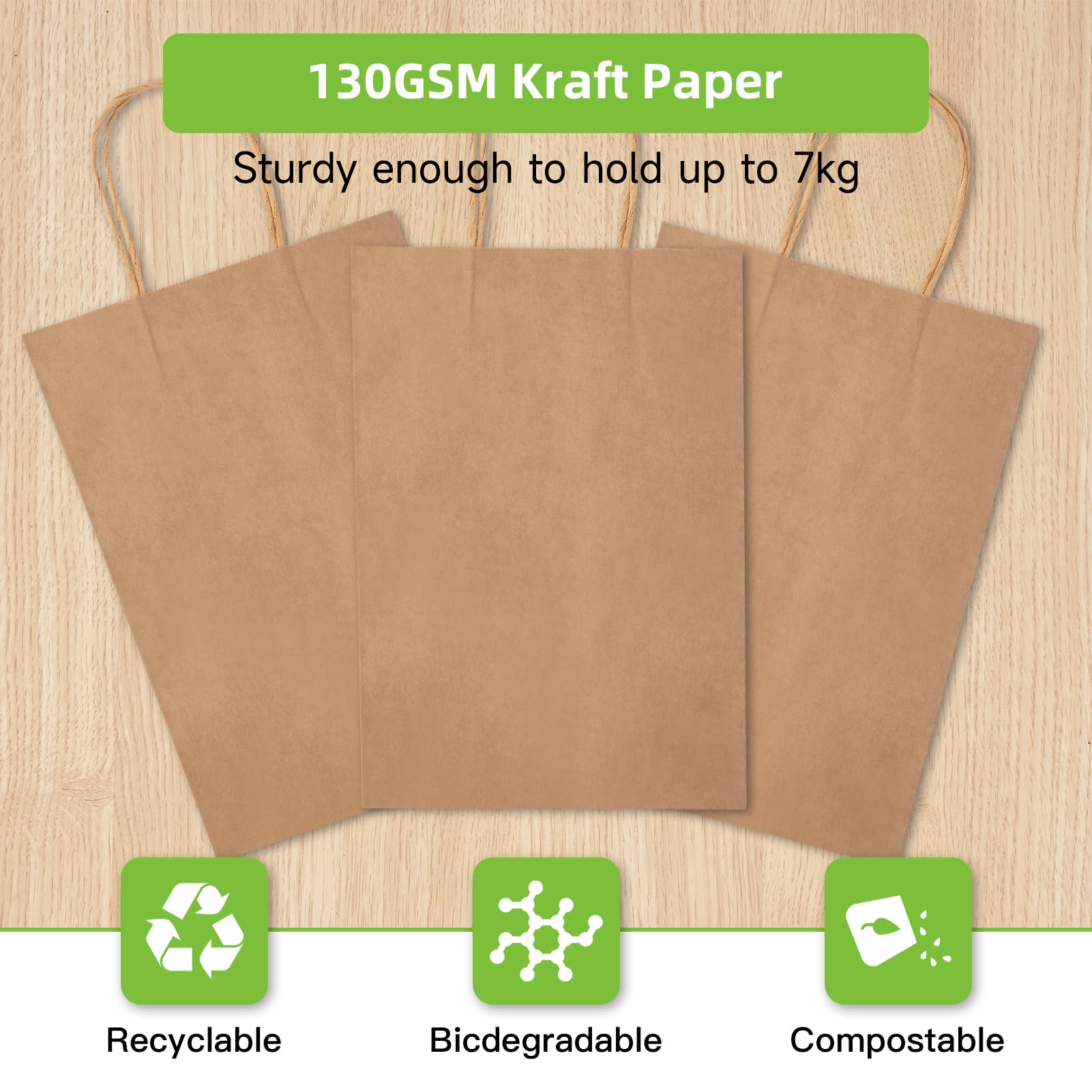Sacchetti di carta kraft Garvee con manici, 12 pezzi, 26x12x33 cm, marrone, per shopping, matrimoni, imballaggi fai da te
