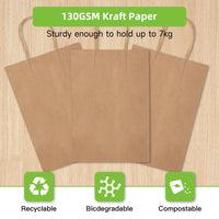 Sacchetti di carta kraft Garvee con manici, 12 pezzi, 26x12x33 cm, marrone, per shopping, matrimoni, imballaggi fai da te
