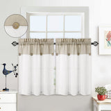 Garvee Vitrage Set di 2 piccole tende patchwork con bottoni, effetto lino, beige arioso, 69x91 cm, tende da bistrot per cucina o soggiorno - Colore naturale