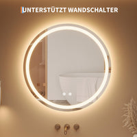 Specchio per il trucco illuminato Garvee, specchio da bagno rotondo da 60 cm con luce, specchio a LED con interruttore touch e vetro antideflagrante, specchio da bagno dimmerabile e antiappannamento con illuminazione