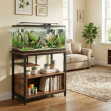 Garvee Supporto per Acquario 40-50 Galloni con Prese Elettriche Integrate, Struttura in Metallo Robusto e Legno, Ripiani a 4 Livelli, Gambe Stabili, per Soggiorno e Ufficio, Nero