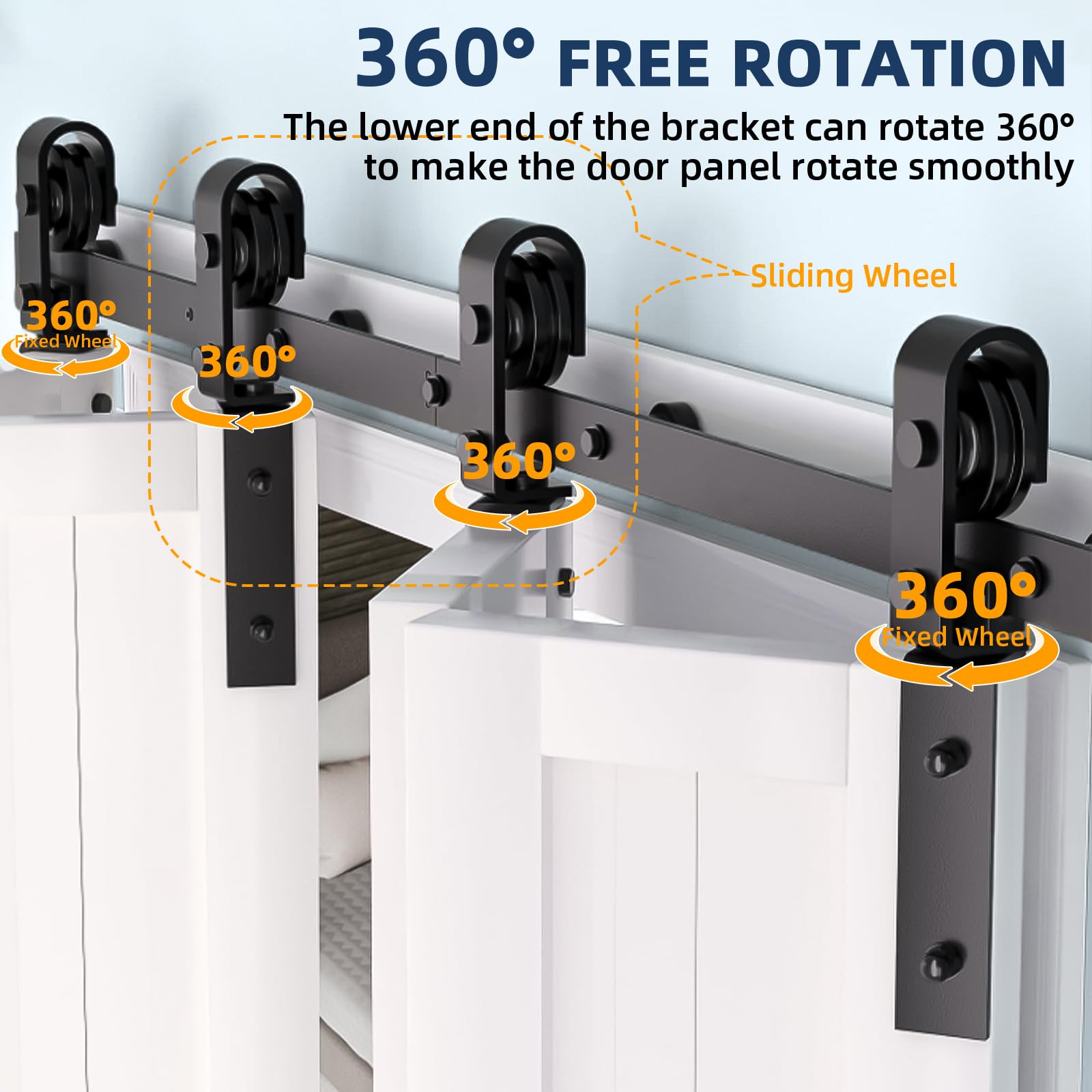 Set di ferramenta per porte scorrevoli pieghevoli Garvee da 52" per 4 porte, acciaio resistente, silenzioso e scorrevole, salvaspazio, porte da 12", nero, soggiorno e sala da pranzo