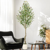 Albero di ulivo artificiale Garvee alto 6 piedi con tronco realistico in PE e foglie regolabili per la decorazione del soggiorno, vaso in PP bianco