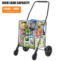 Carrello della spesa pieghevole Garvee, capacità 110 libbre, ruote girevoli a 360°, cestino da 22 galloni, acciaio legato, leggero, per la spesa e i picnic, pieghevole, grigio