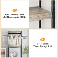 Scaffale per lavanderia Garvee da 30" con stendibiancheria, regolabile, a 4 livelli, in legno e acciaio per lavatrice, bagno e lavanderia, salvaspazio, 28 pollici, colore naturale