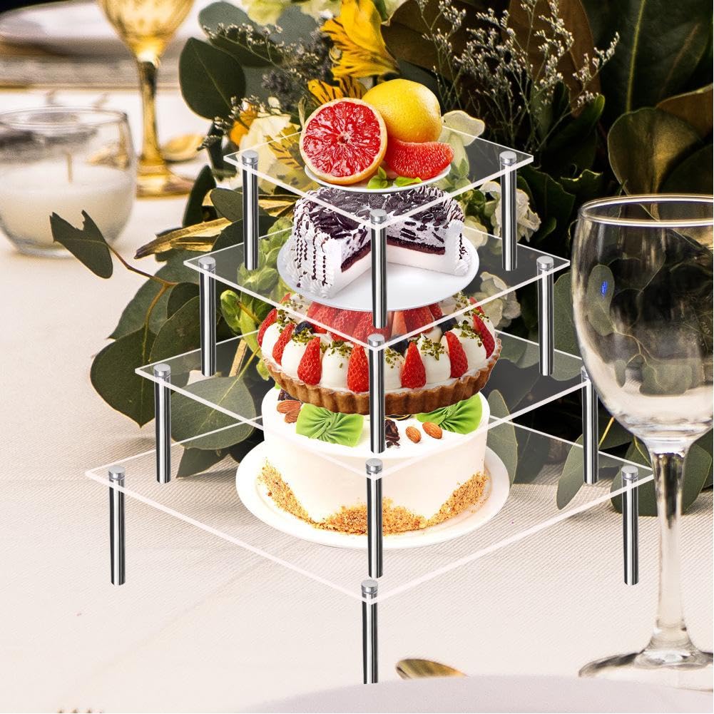 Garvee Tortenständer Acrilico Trasparente 20cm Mit Robuste Metallbeine Für Hochzeiten Und Feste Quadratisch Transparent