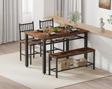 Garvee Set Tavolo Da Pranzo Moderno Per 4 Persone, Tavolo Rettangolare 47" Con Sedie E Panca, MDF E Metallo, Salvaspazio, Cucina, Marrone Rustico
