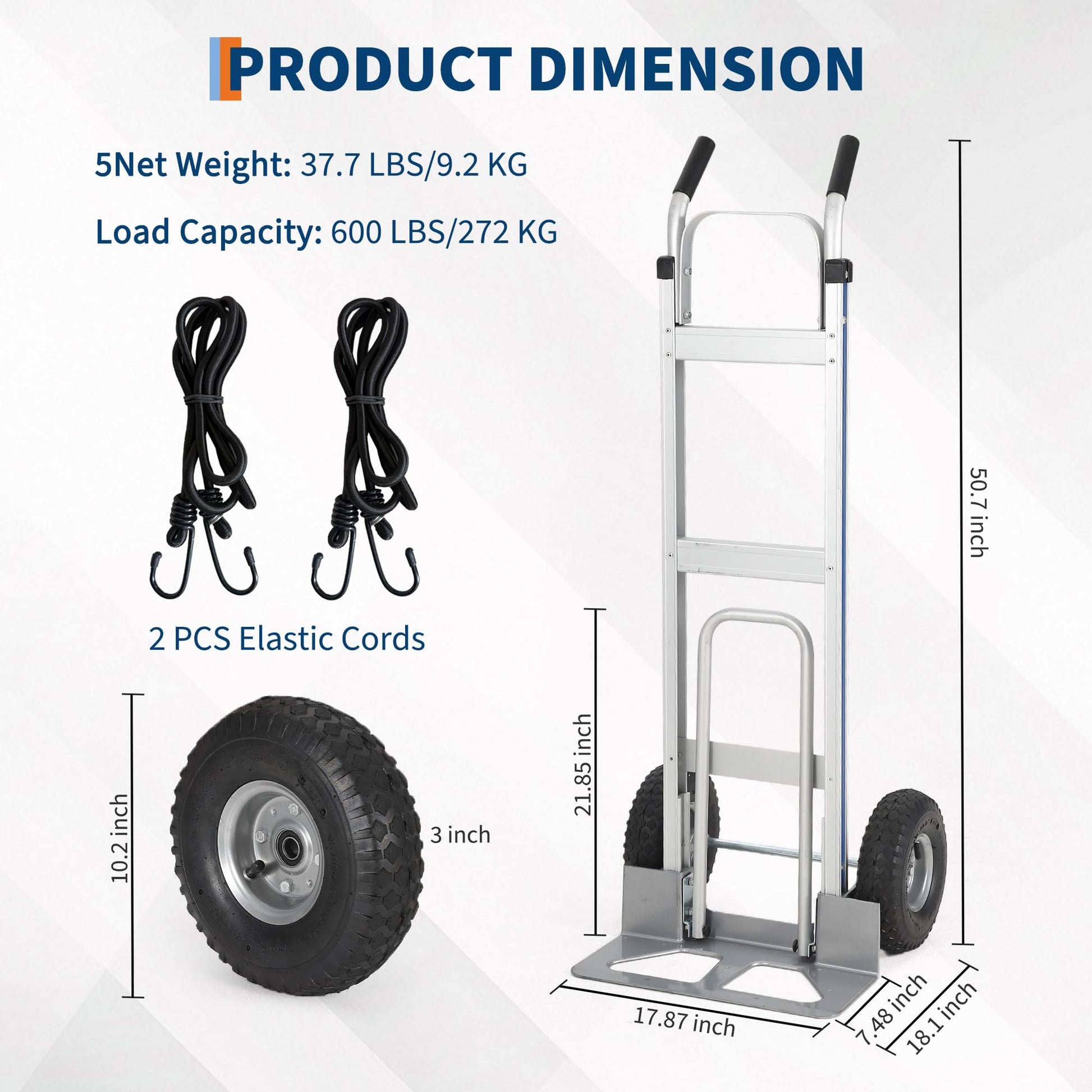 Carrello a Mano in Alluminio Garvee 272 kg - Base Estensibile, Pneumatici 25.4 cm, Leggero e Robusto per Festa del Papà, Casa e Magazzino