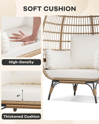 Sedia a forma di uovo in vimini Garvee Oversize da esterno con struttura in acciaio, ergonomica, resistente alle intemperie, per terrazza/soggiorno, compatta, elegante, in rattan resistente ai raggi UV, 4 cuscini
