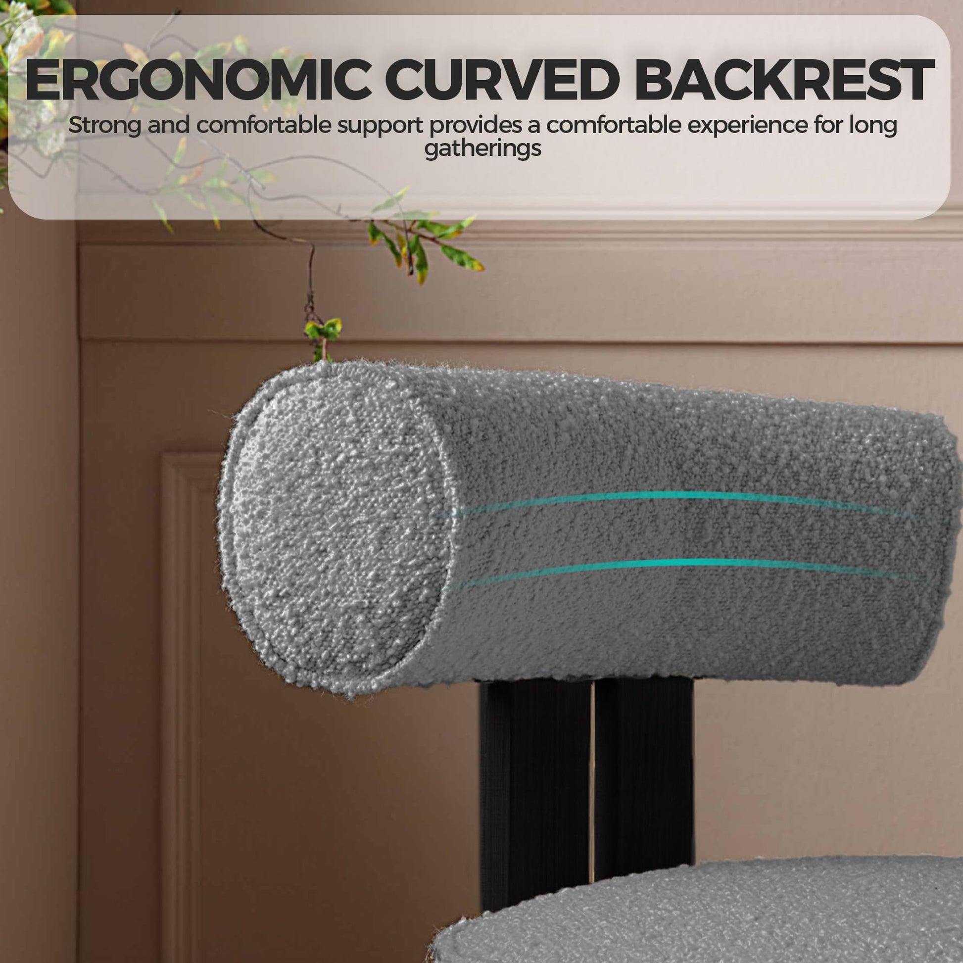 Sedie da pranzo Garvee, set da 2, tessuto bouclé, schienale ergonomico, gambe in legno di caucciù, moderne, comode, per sala da pranzo e soggiorno