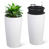 Garvee Set di 2 Vasi da 76,2 cm per Piante da Esterno con Monitor Livello Acqua, Sistema di Irrigazione Automatica, Plastica Resistente, Design Elegante, Patio e Giardino - White