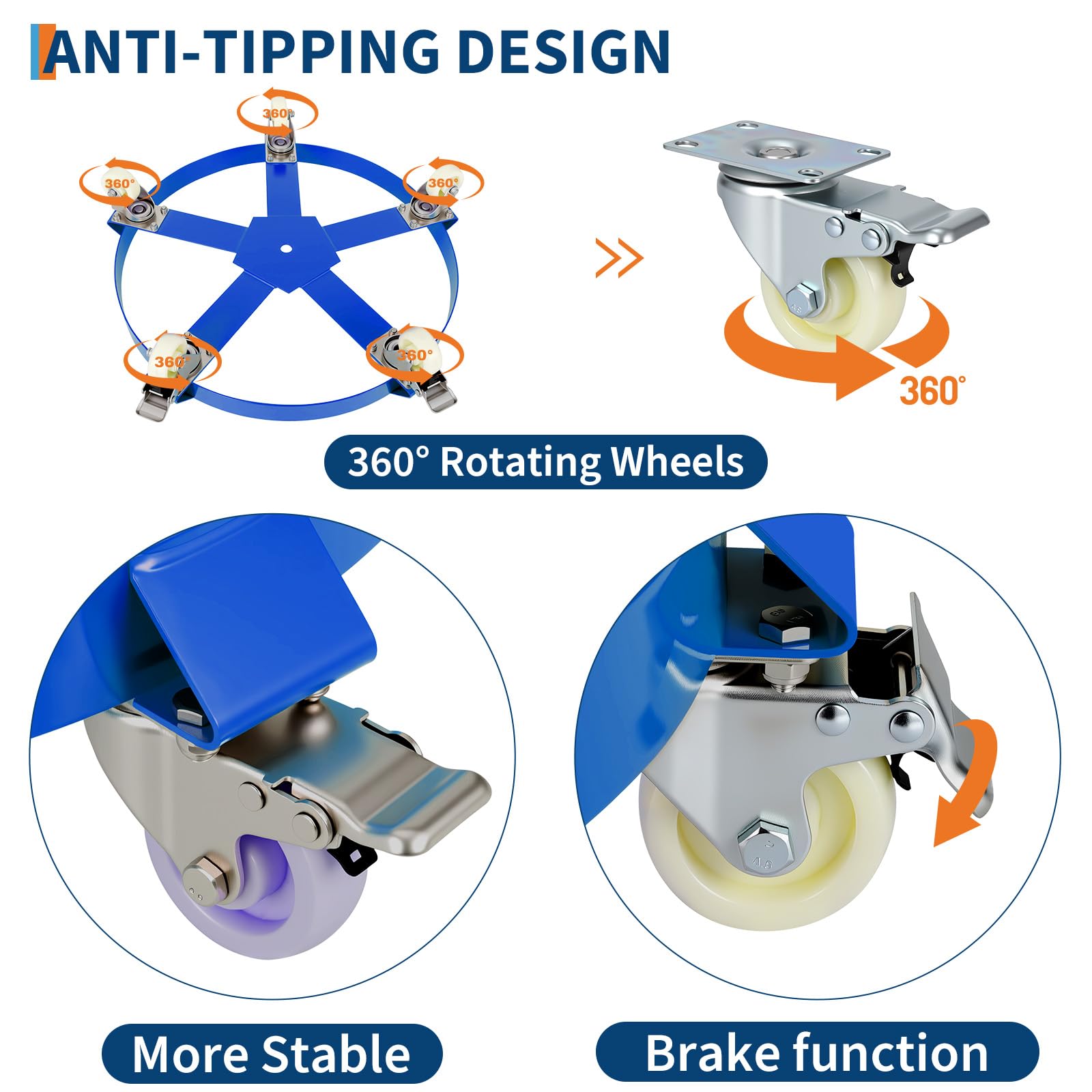 Carrello per Fusti Garvee 55 Galloni Acciaio Zincato Pesante con Rinforzi e Ruote Girevoli 24" - Regalo Perfetto per Festa del Papà Industria Magazzino