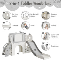 Garvee 8 in 1 Scivolo per bambini, parco giochi per interni ed esterni, con scala di arrampicata, canestro da basket, HDPE telescopico