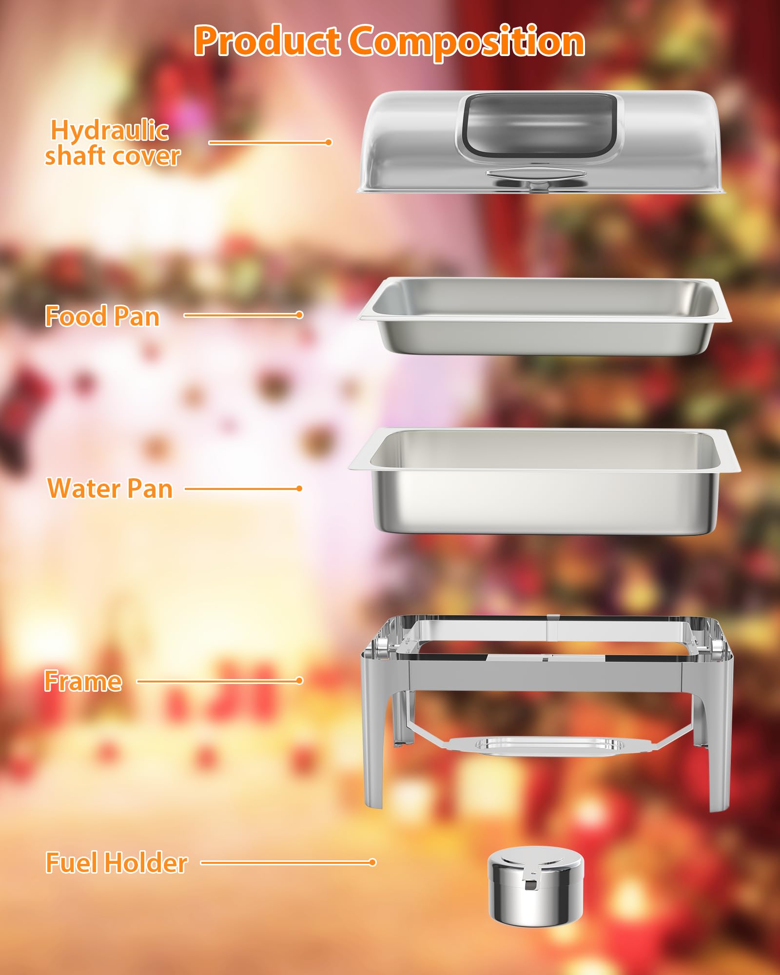 Garvee Roll Top Chafing Dish Buffet Set 9QT Acciaio inossidabile con finestra di visualizzazione per eventi di catering, coperchio 90/180°, robusto