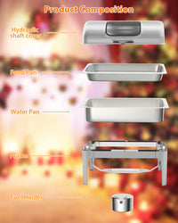 Garvee Roll Top Chafing Dish Buffet Set 9QT Acciaio inossidabile con finestra di visualizzazione per eventi di catering, coperchio 90/180°, robusto