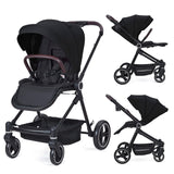 Passeggino Garvee 3 in 1 con sistema di cinture a 5 punti, schienale regolabile e design pratico: per comfort e sicurezza in ogni fase della vita - Nero