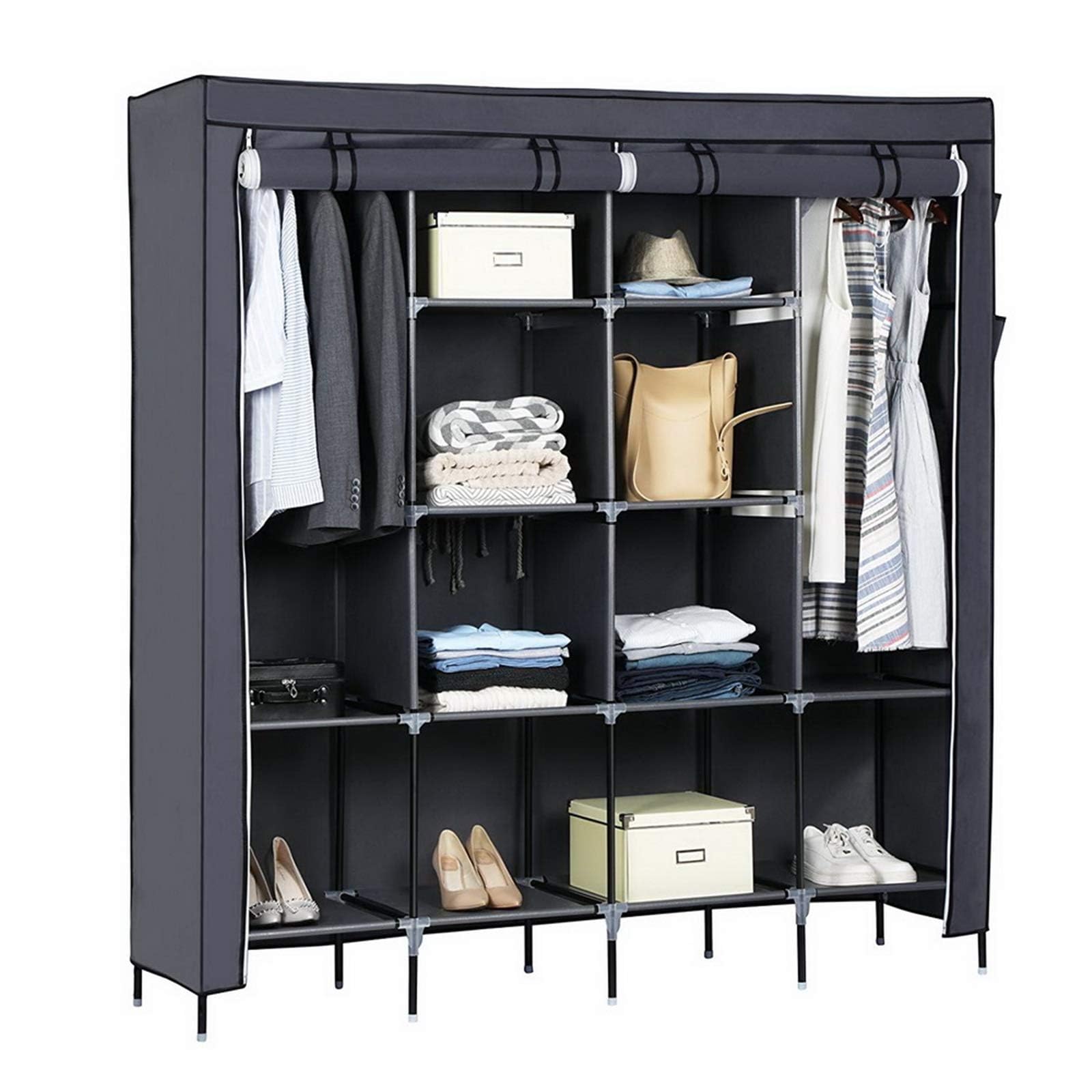 Armadio portatile Garvee con tessuto non tessuto e strati impermeabili per camera da letto, 66x17x66 pollici, grigio