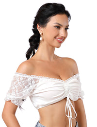 Camicetta Dirndl Garvee in pizzo bianco da donna, camicetta tradizionale, manica corta, spalle scoperte, per l'Oktoberfest, taglia 42