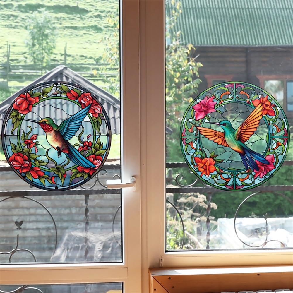Garvee Pellicola per Finestre in Vetro Colorato con Colibrì Anti-Collisione per Porte e Finestre Casa 25.4x25.4cm