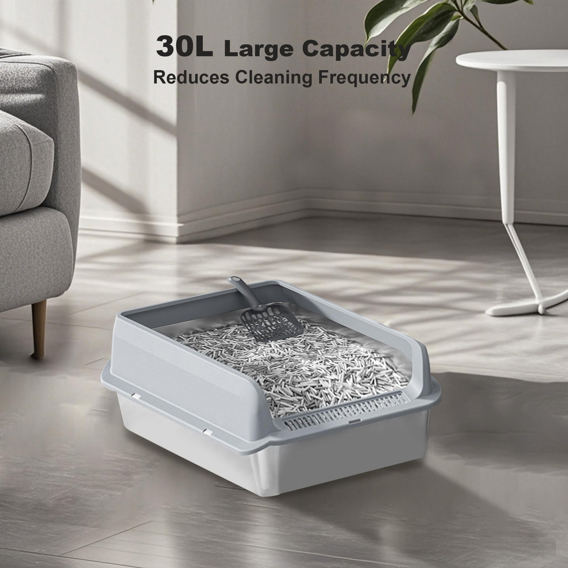 Lettiera per gatti Garvee in acciaio inox con coperchio, profonda 6'', grande capacità, antiruggine, con paletta setacciante e doppio tappetino per lettiera, bordo alto senza cuciture, facile da pulire, per uso domestico