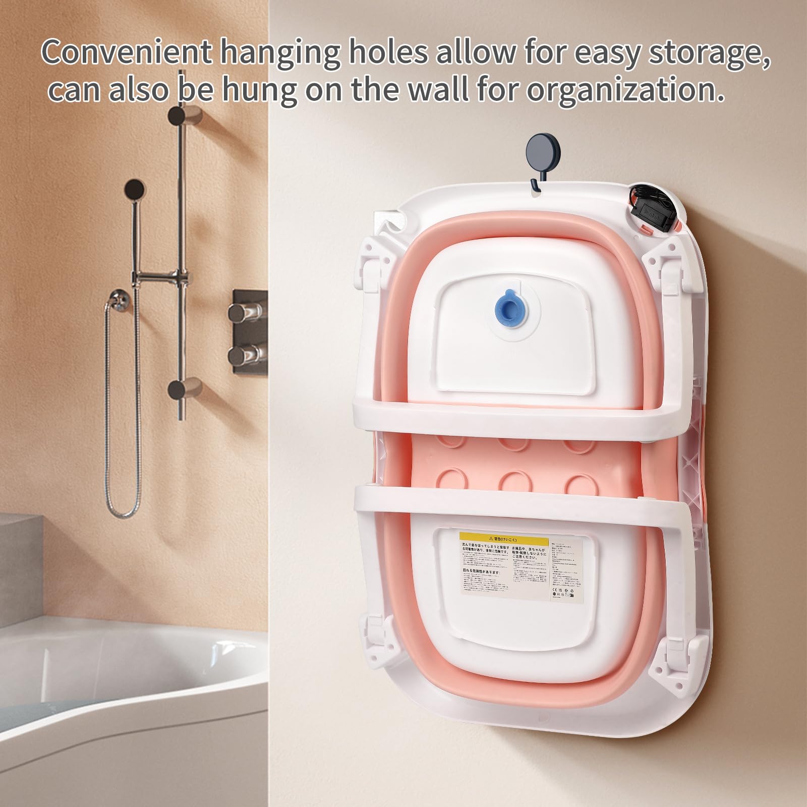 GARVEE Vasca da bagno per neonati, pieghevole, salvaspazio, con termometro e tappetino antiscivolo per neonati e bambini piccoli, rosa