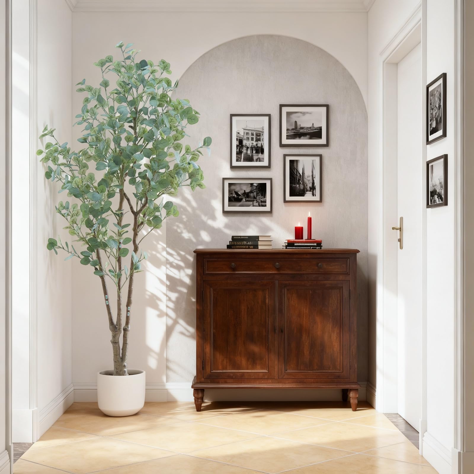 Albero di eucalipto artificiale Garvee 180 cm in PE, resistente alle intemperie, bianco, per decorazioni interne ed esterne