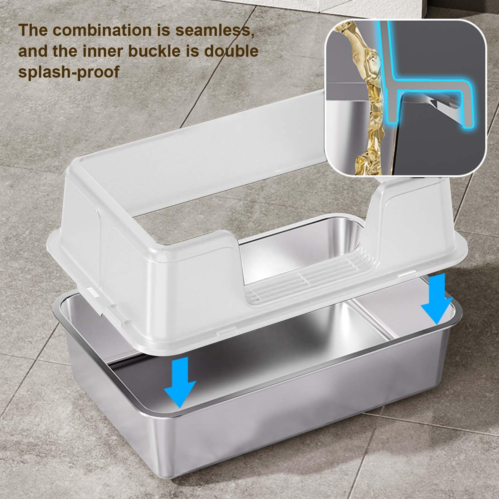 Lettiera per gatti Garvee in acciaio inox con coperchio, extra large, bordi alti, antigraffio, tappetino antiscivolo per uso domestico
