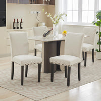 Set di 2 sedie da pranzo imbottite Garvee, moderne, con borchie, in tessuto, ergonomiche, gambe in legno, beige, per cucina e sala da pranzo