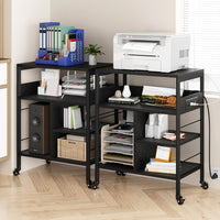 Tavolo porta stampante mobile Garvee di grandi dimensioni con prese di corrente e USB, carrello a 4 ripiani, struttura in metallo, pannello in MDF, ruote con bloccaggio per ufficio e soggiorno, 23,66" L*15,76" W*31,86" H, nero